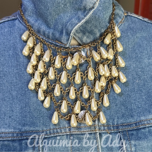 Pearl drops and brass bib short Victorian necklace - Picture 1 of 2